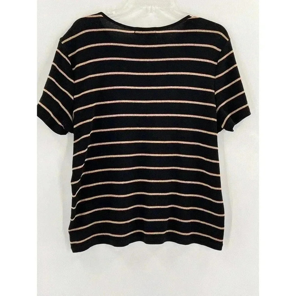 Lauren Ralph Lauren Short Sleeve Black Gold Stripe Top Size XLarge Excellent UC - Picture 4 of 6